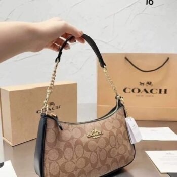 Coach Teri Singature Canvas Shoulder Bag With Box Dustbag SlingBelt