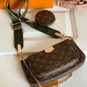 Louis Vuittion Multi Pochette Sling Bag Premium Quality Brown With Box & Dust Bag & Sling Belt & Sling Chain & Coin Pouch