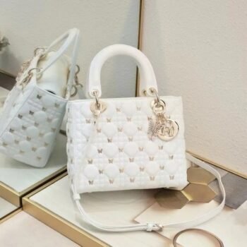 Dior Lady My ABC Cannage Butterfly Premium Quality With OG Box & Dus Bag (White-712)(BSB)