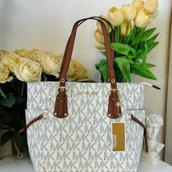 Michael Kors MK Voyager Tote Bag With Side Pocket & Dust Bag (White - 972)(BSB)