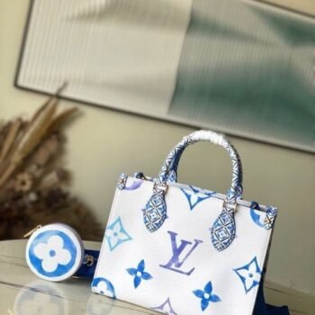 Louis Vuitton LV M22976 On The Go Pochette With OG Double Box & Dust Bag - Coin Pouch (White Blue - 620)(BSB)