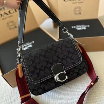 Coach Soft Tabby Shoulder Bag In Signature Denim With OG Box Dust Bag (Black-66130)(LB)