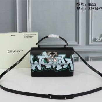 Off-White Leather Hand Held Black Graffity Jitney 1.4 Shoulder Bag (8853 Black Graffity)(LB)