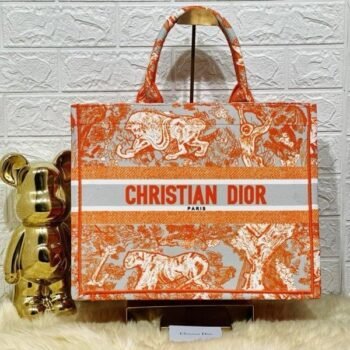 Christian Dior Book Tote With OG Box & Dust Bag & Scarf (Orange Tiger-M929 36Cm)(LB)