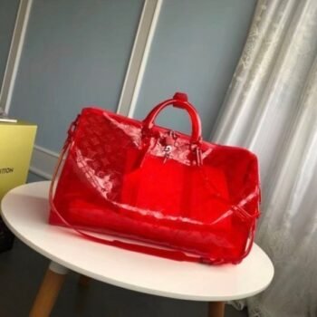 Louis Vuitton Keepall Bandouliere 50 Red Transparent Travel Duffle Bag With Dust Bag  (L-810)(LB)