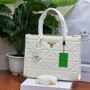 Prada Leather Symbole Tote Bag With OG Box & Dust Bag (White-891)(BSB)
