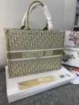 Christian Dior Book Tote Oblique Embroidery With OG Box & Dust Bag & Scarf (Gold-M929 41Cm)