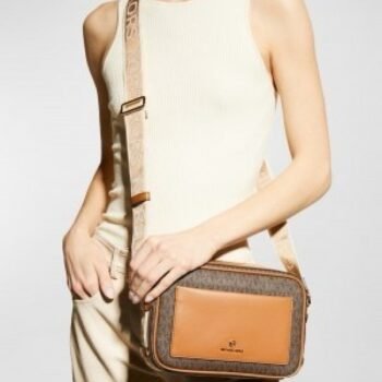 Michae l Kors MK Logo Print MaeveCrossbody Bag With Dust Bag (CoffeeBrown-2318)