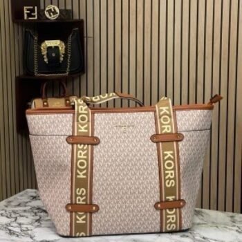 Michael Kors Maeve Monogram-Print Tote Bag With Dust Bag (Beige Brown 22314)