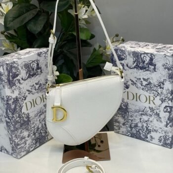 Christian Dior CD Saddle Rodeo Bag Pouch With OG Box & Dust Bag (379 White)