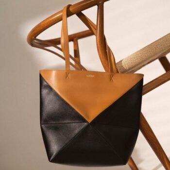 Loewe Limited Edition Puzzle Fold Tote Bag With OG Box & Dust Bag (Tan Black - 697)(BSB)