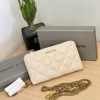Charles & Keith CK Chain On Wallet With OG Box & Dust Bag (White - 860)
