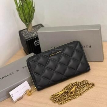 Charles & Keith CK Chain On Wallet With OG Box & Dust Bag (Black - 859)