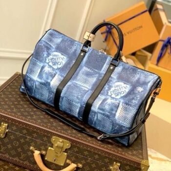 Louis Vuitton LV Damier Keepall Bandoulire Limited Edition Premium Unisex Duffle Bag With Dust Bag & Accessories (Ocean Blue - 683)(BSB)