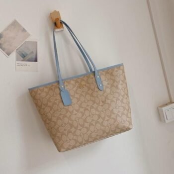 Coach Signature City Tote Bag With OG Box & Dust Bag (Beige_Blue-1118)(BSB)