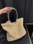 YSL Saint Laurent ICare Raffia Jute Tote Bag With OG Box & Dust Bag (Beige - 992)(BSB)