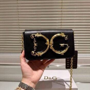 Dolce & Gabbana D&G Napp Leather Shoulder Bag WIth OG Box & Dust Bag (Black-988)(BSB)