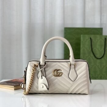 Gucci 746319 Marmont Top Handle Speedy Premium Bag With OG Box & Dust Bag & Carry Bag & Accessories (White-903)(BSB)