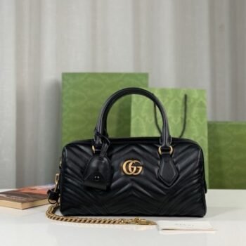 Gucci 746319 Marmont Top Handle Speedy Premium Bag With OG Box & Dust Bag & Carry Bag & Accessories (Black-902)(BSB)