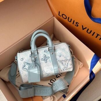 Louis Vuitton LV M22527 Keepall Bandouliere 25 Monogram Travel Speedy With OG Box & Dust Bag (Blue - 648)(BSB)