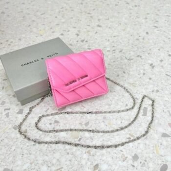 Charles & Keith Mini Asymmetric Flap Sling Bag With OG Box & Dust Bag (Pink - 787)(BSB)