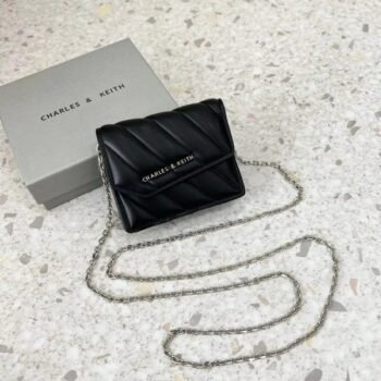 Charles & Keith Mini Asymmetric Flap Sling Bag With OG Box & Dust Bag (Black - 786)(BSB)