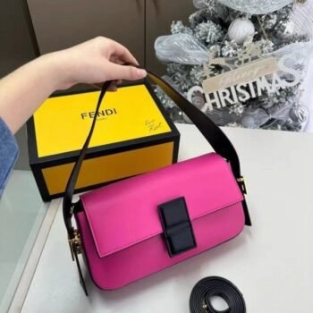Fendi Baguette Twist Premium Shoulder Crossbody Bag With OG Box & Dust Bag & 2 Belts (Pink-930)(BSB)