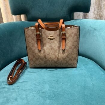 Coach Mollie Leather Tote Bag With Dust Bag & Shoulder Strap (C23021_Apricot_Brown)(LB)