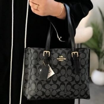 Coach Mollie Leather Tote Bag With Dust Bag & Shoulder Strap (C23021_Black_Black)(LB)