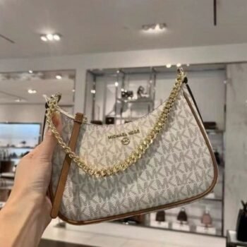 Michael Kors MK Jet Set Charm Small Logo Pochette With OG Box (5575_Beige_Brown)(LB)