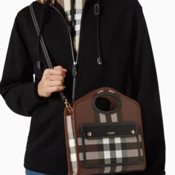 Burberry Mini Checkered Leather Tote Bag With OG Box & Dust Bag 2733 Grey Grid(LB)