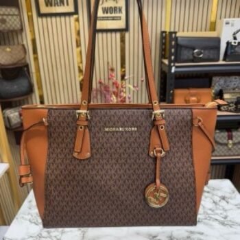 Michael Kore Voyager Leather Satchel Shoulder Bag With Dust Bag (19028_Coffee_Brown)(LB)