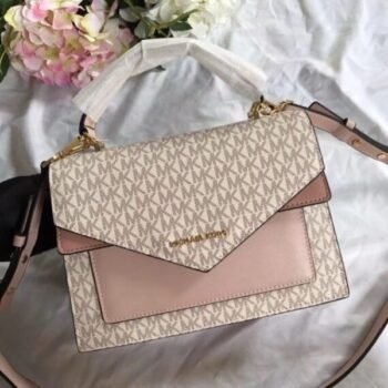 Michael Kors Mk Ludlow Signature Leather Satchel Bag With Box White Pink 3323(LB)