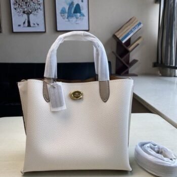 Coach Willow Leather Tote 24 In Colorblock White With Shoulder Strap & Dust Bag 8561(LB)