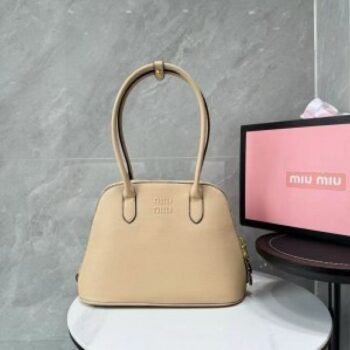 Miu Miu Embossed-Logo Medium Tote Bag With Dust Bag (3005 Tan)(LB)