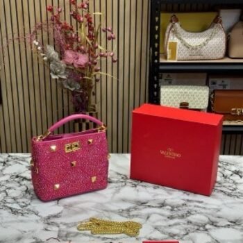 VALENTIN O RHINESTONE LAVIE HANDBAG WITH BOX CARD DUST BAG (PINK)(MT)