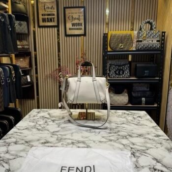 FEND I LEATHER BOWLING HANDBAG WITH SLING PREMIUM QUALITY WITH DUST BAG (WHITE)(MT)