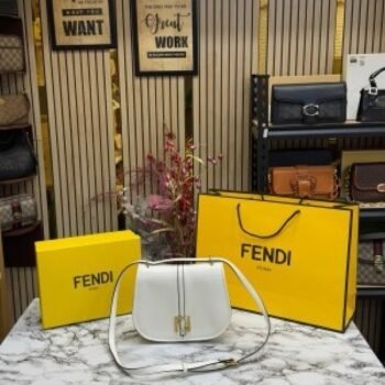 FEND I COMON FF LOGO PLAQUE HANDBAG WITH OG BOX AND DUST BAG INCLUDING CARRY BAG PREMIUM QUALITY (WHITE)(MT)