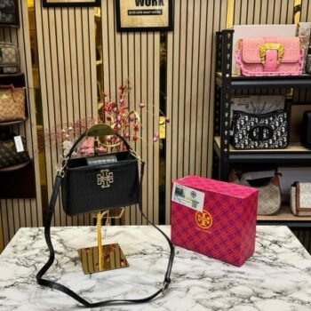 TOR Y BURCH BRITTEN CROCO HANDBAG CROCODILE PRINT WITH OG BOX AND DUST BAG AND SLING (BLACK) (S2)(MT)