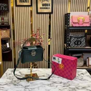 TOR Y BURCH BRITTEN HANDBAG CROCODILE PRINT WITH OG BOX AND DUST BAG AND SLING (GREEN) (S2)(MT)