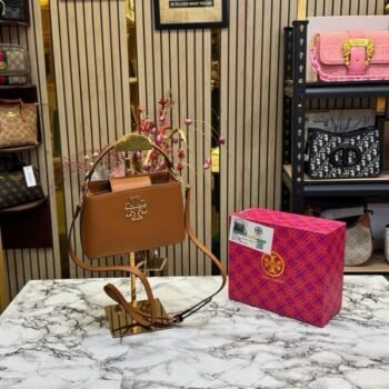 TOR Y BURCH BRITTEN HANDBAG CROCODILE PRINT WITH OG BOX AND DUST BAG AND SLING (BROWN) (S2)(MT)