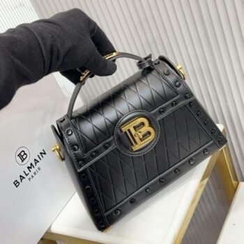 balmain b-buzz dynasty black leather stachelbag with ogbox accessories(BH)