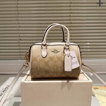 Coach Rowan satchel signature canvas goldkhaki saddle f83607 crossbody bag with dust cover(BH)