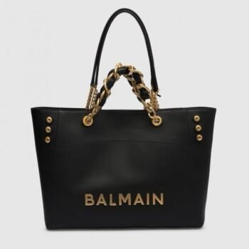 BALmain 1945 embellished leather-trimmed cotton-blend jacquard tote with dust cover(BH)