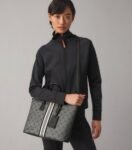 Tory Burch T Monogram Coated Canvas Tote Bag Navy With Dust Bag