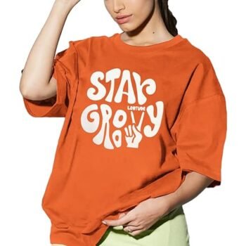 Womens Oversized Round Neck Cottonblend Half Sleeve T-Shirts